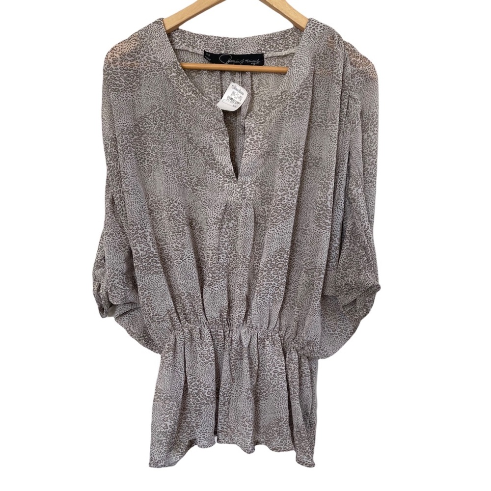Patterson J. Kinkaid Grey Leopard Print Blouse